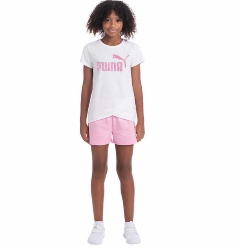 NWT PUMA Youth Girls 4-piece Set WHITE/PINK - size M (10/12) - active comfy